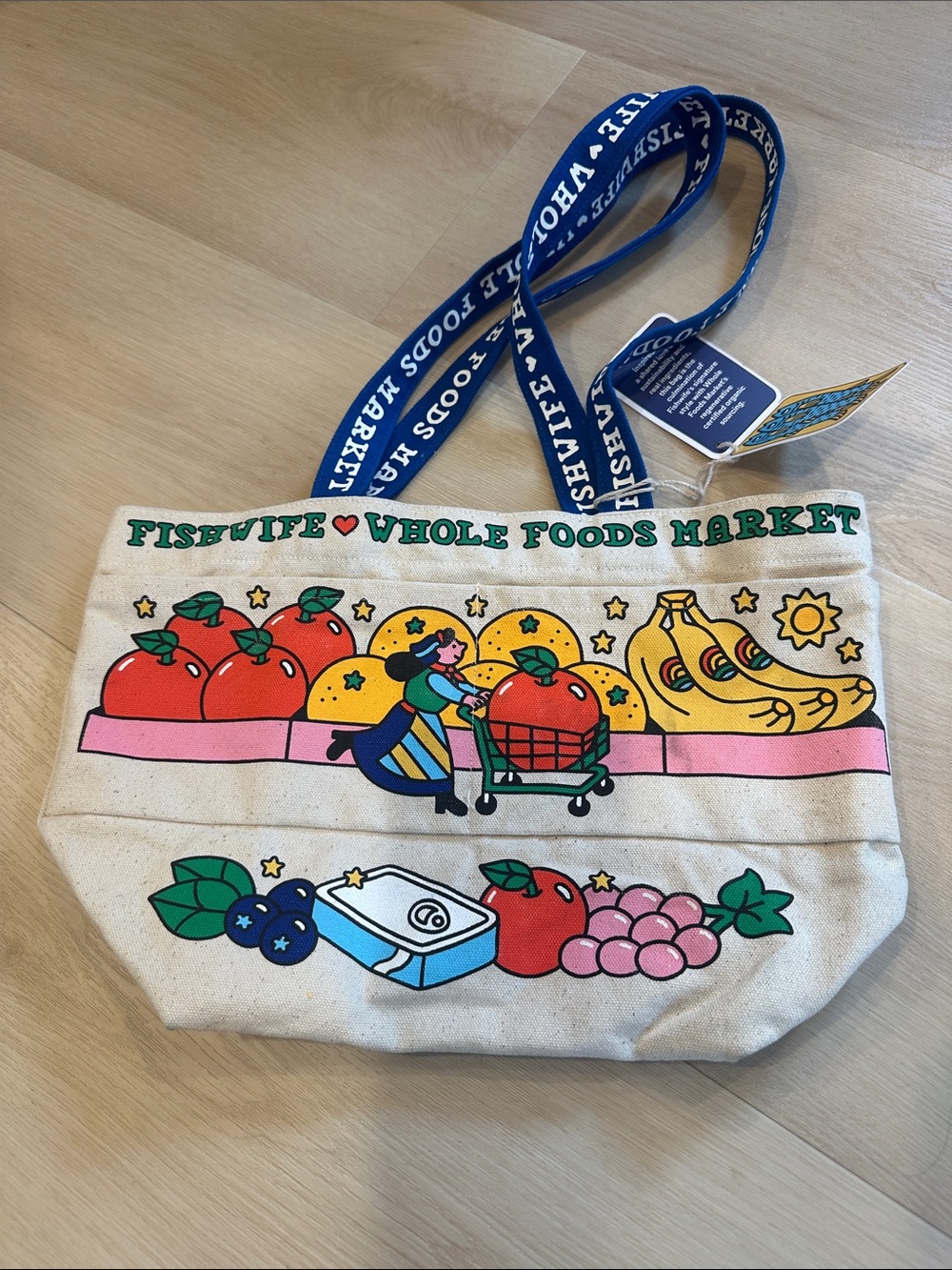 Fishwife x Whole Foods Market Multicolor Canvas Tote with Navy Logo Straps